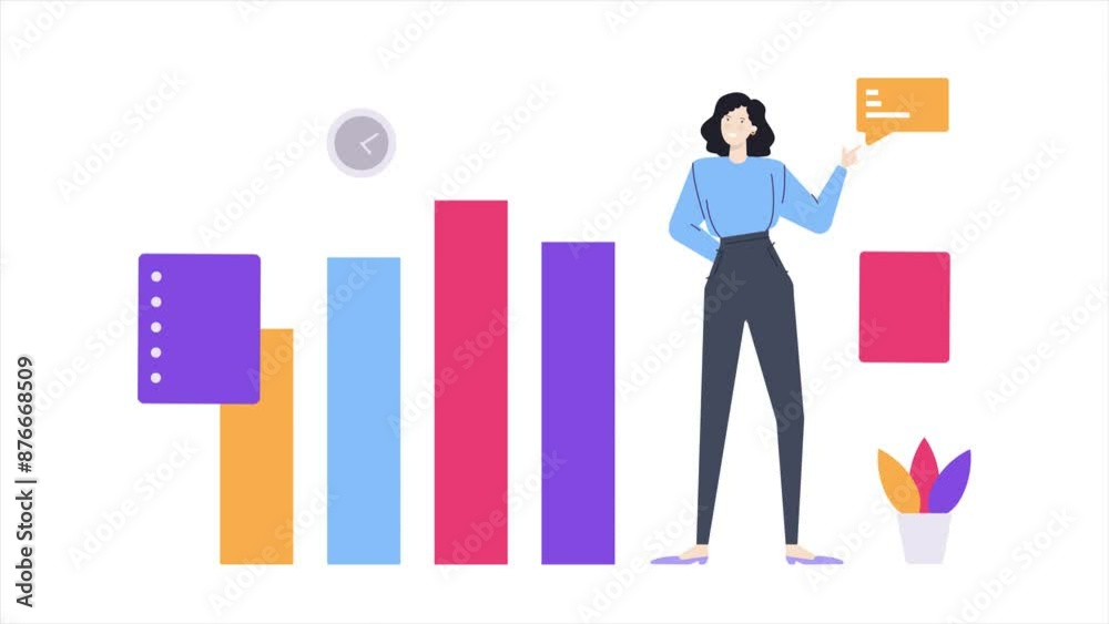 a woman showing up bar graphic business animated illustration video a woman showing up bar graphic business animated illustration video