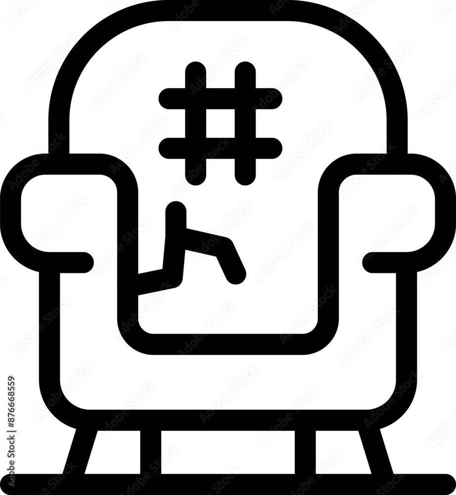 Line icon of a broken armchair with a big patch, depicting the concept of poverty or an old piece of furniture Line icon of a broken armchair with a big patch, depicting the concept of poverty or an old piece of furniture