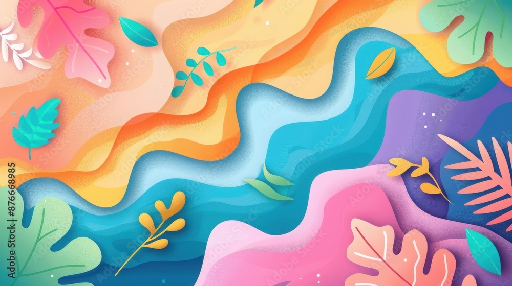 Colorful abstract illustration with paper cut style leaves in vibrant shades, creating a dynamic and artistic composition. Colorful abstract illustration with paper cut style leaves in vibrant shades, creating a dynamic and artistic composition.
