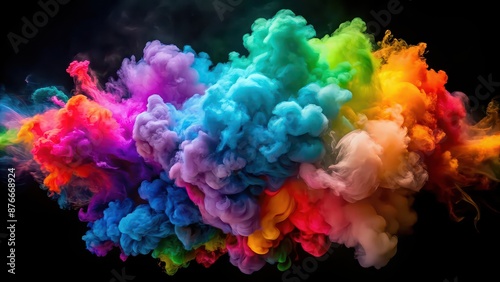 Vibrant explosion of colored smoke creating an abstract effect, blue, teal, yellow, orange, pink, purple, dynamic