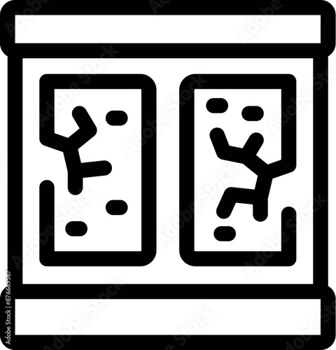 This icon represents a museum stand presenting ancient stone fragments with petroglyphs, showcasing early forms of human expression and storytelling
