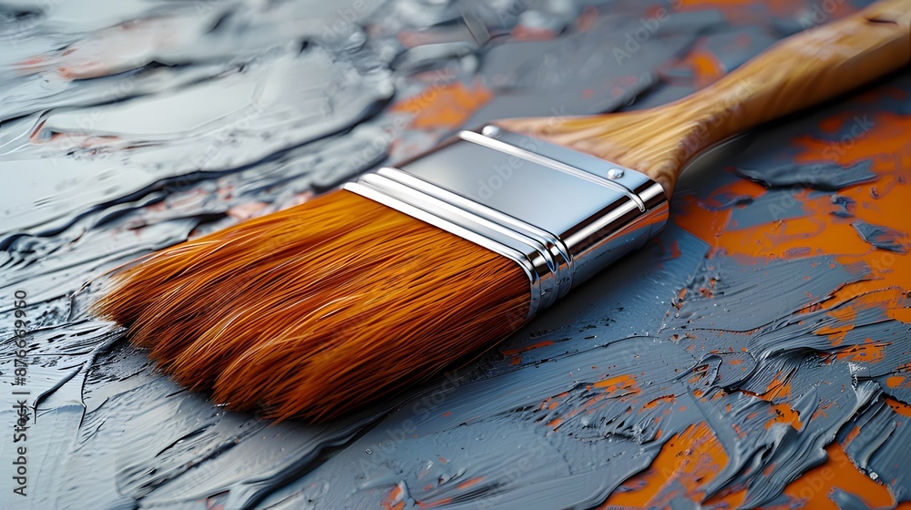 Medium Shot of Wooden Handled Paintbrush Medium Shot of Wooden Handled Paintbrush