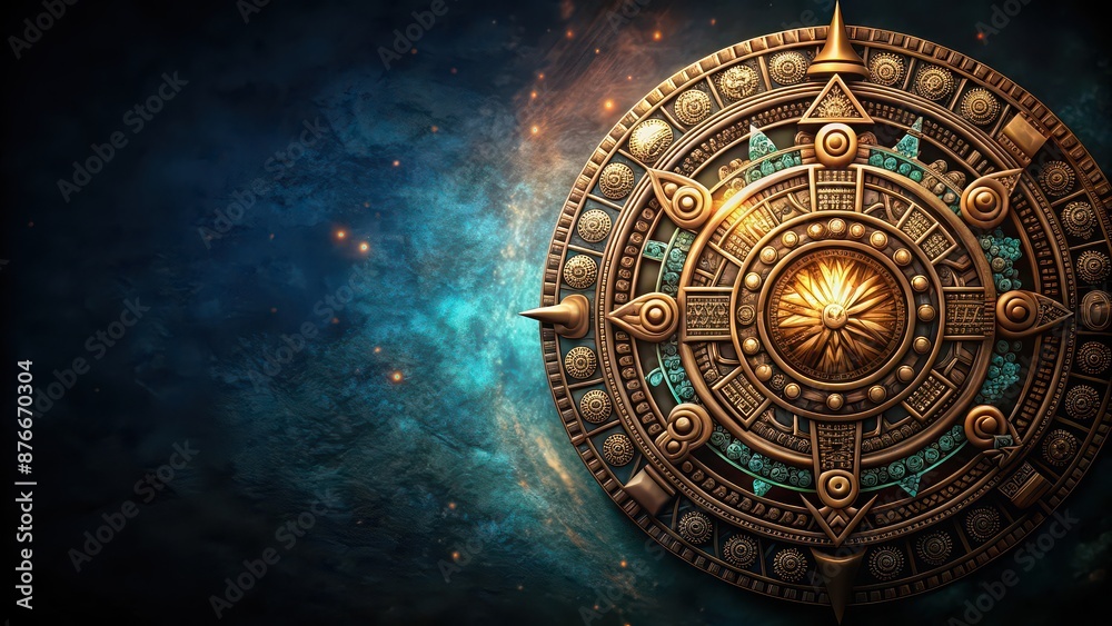 Abstract image of a mystical Aztec design against a dark midnight background, Aztec, ancient, culture, artwork Abstract image of a mystical Aztec design against a dark midnight background, Aztec, ancient, culture, artwork