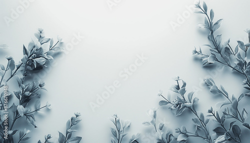 Wallpaper Mural Monochromatic leaves arranged in a border on a light background Torontodigital.ca