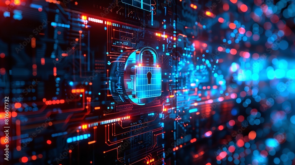 Obraz premium digital security padlock icon on blue glowing background