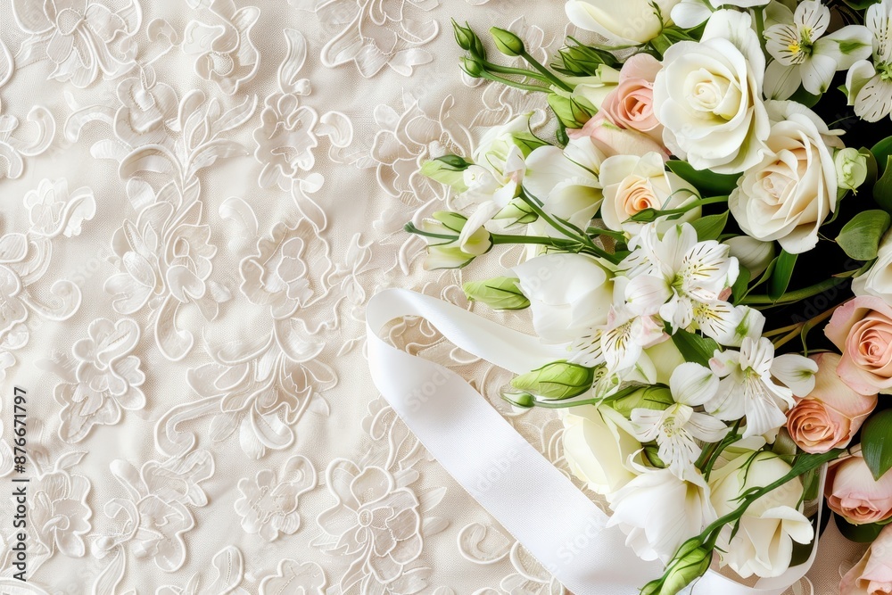 White Wedding Bouquet on Delicate Lace White Wedding Bouquet on Delicate Lace