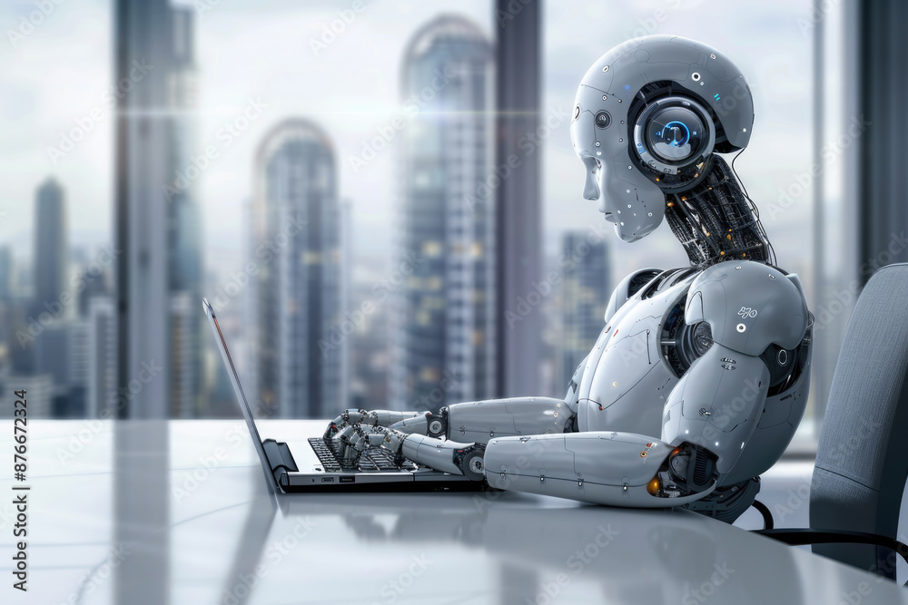 Robots working in modern office buildings Robots working in modern office buildings