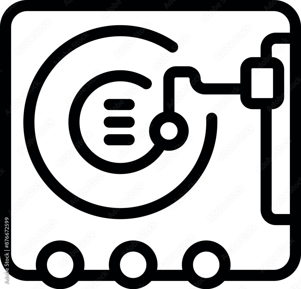 Line art icon of a music player device playing a vinyl record Line art icon of a music player device playing a vinyl record