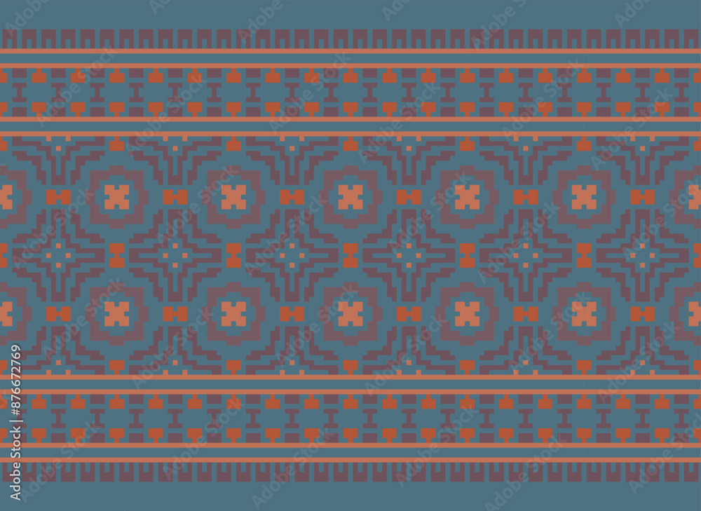 Cross Stitch Pixel Pattern. Ethnic Abstract Art. Seamless Pattern in Tribal, Folk Embroidery, Style. Aztec Geometric Ornament Print. Cross Stitch Pixel Pattern. Ethnic Abstract Art. Seamless Pattern in Tribal, Folk Embroidery, Style. Aztec Geometric Ornament Print.