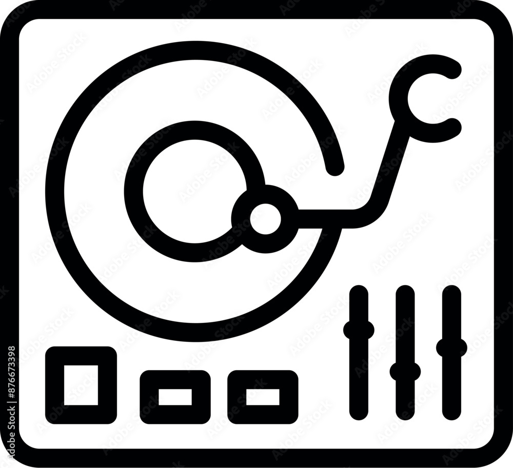 Vinyl record player playing music with buttons and slider controls icon