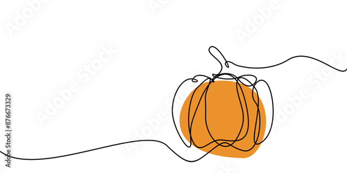 draw one continuous line of the pumpkin. Halloween theme abstract line art illustration
