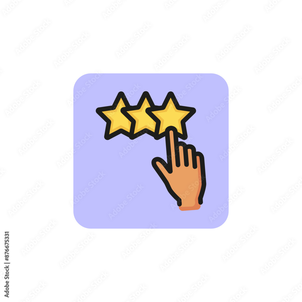 Hand pointing to three star rating line icon. Rating, customer review, evaluation. Feedback concept. Vector illustration can be used for topics like marketing, business, internet