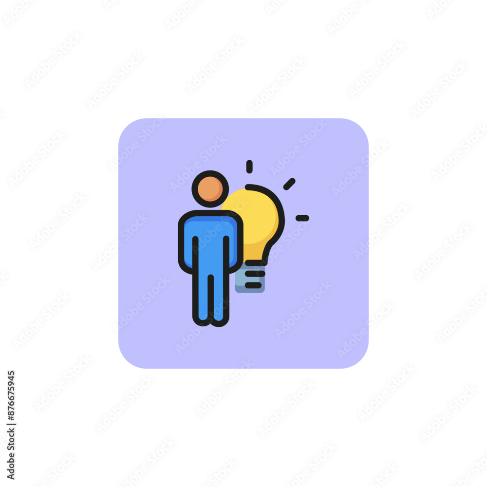 Man and electric bulb line icon. Inspiration, idea, solution. Startup concept. Vector illustration can be used for topics like business, strategy, planning Man and electric bulb line icon. Inspiration, idea, solution. Startup concept. Vector illustration can be used for topics like business, strategy, planning