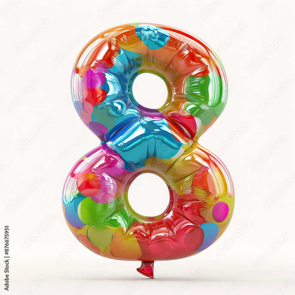 A brightly colored, glossy balloon shaped like the number eight, perfect for adding a splash of color to celebrations, birthdays, and anniversaries, against a white background. A brightly colored, glossy balloon shaped like the number eight, perfect for adding a splash of color to celebrations, birthdays, and anniversaries, against a white background.