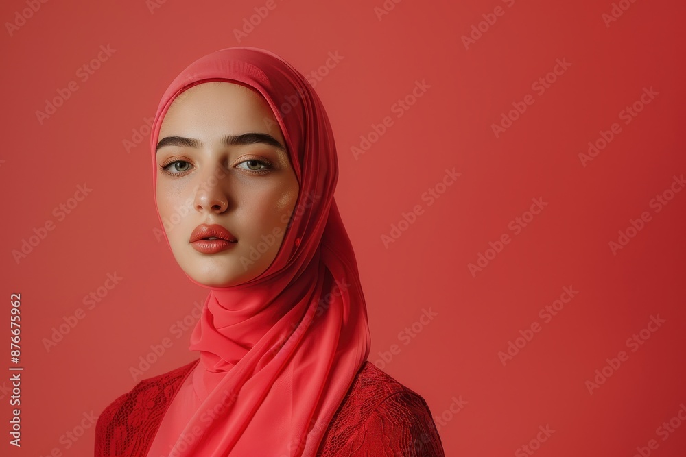 Portrait of a Woman in a Red Hijab