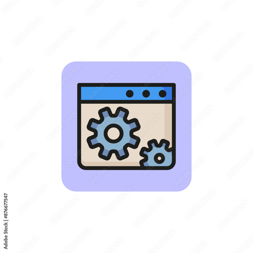 Web page with cogwheel sign line icon. Site development, web setting, setup. Engineering concept. Vector illustration can be used for topics like internet, application, technology Web page with cogwheel sign line icon. Site development, web setting, setup. Engineering concept. Vector illustration can be used for topics like internet, application, technology