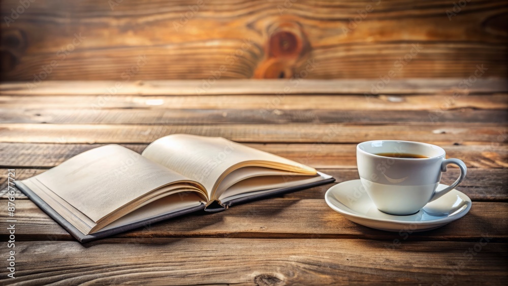A Cup Of Coffee And A Book On A Wooden Table. The Perfect Setting For A Relaxing Afternoon. A Cup Of Coffee And A Book On A Wooden Table. The Perfect Setting For A Relaxing Afternoon.