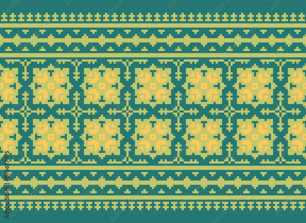 Cross Stitch Pixel Pattern. Ethnic Abstract Art. Seamless Pattern in Tribal, Folk Embroidery, Style. Aztec Geometric Ornament Print. Cross Stitch Pixel Pattern. Ethnic Abstract Art. Seamless Pattern in Tribal, Folk Embroidery, Style. Aztec Geometric Ornament Print.