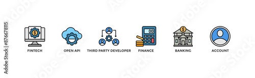 Open banking banner web icon vector illustration concept for financial technology with an icon of the fintech, coding, open API, finance, banking, third party developer, and account	