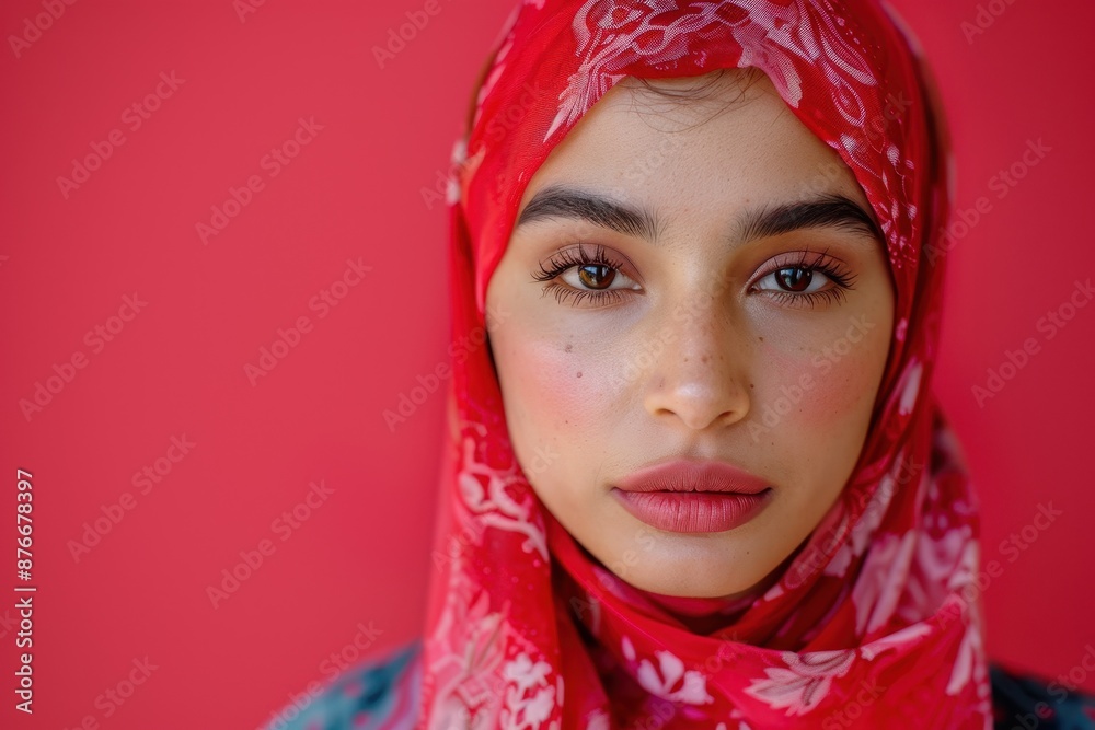 Close-Up Portrait of a Woman in a Red Headscarf Close-Up Portrait of a Woman in a Red Headscarf