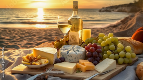Sunset Beach Picnic with Wine and Cheese