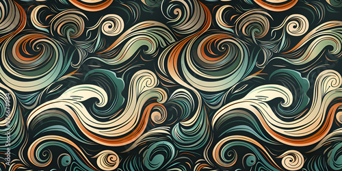 Waves and curls seamless pattern swatches included for illustrator user, pattern swatches included in file, for your convenient use