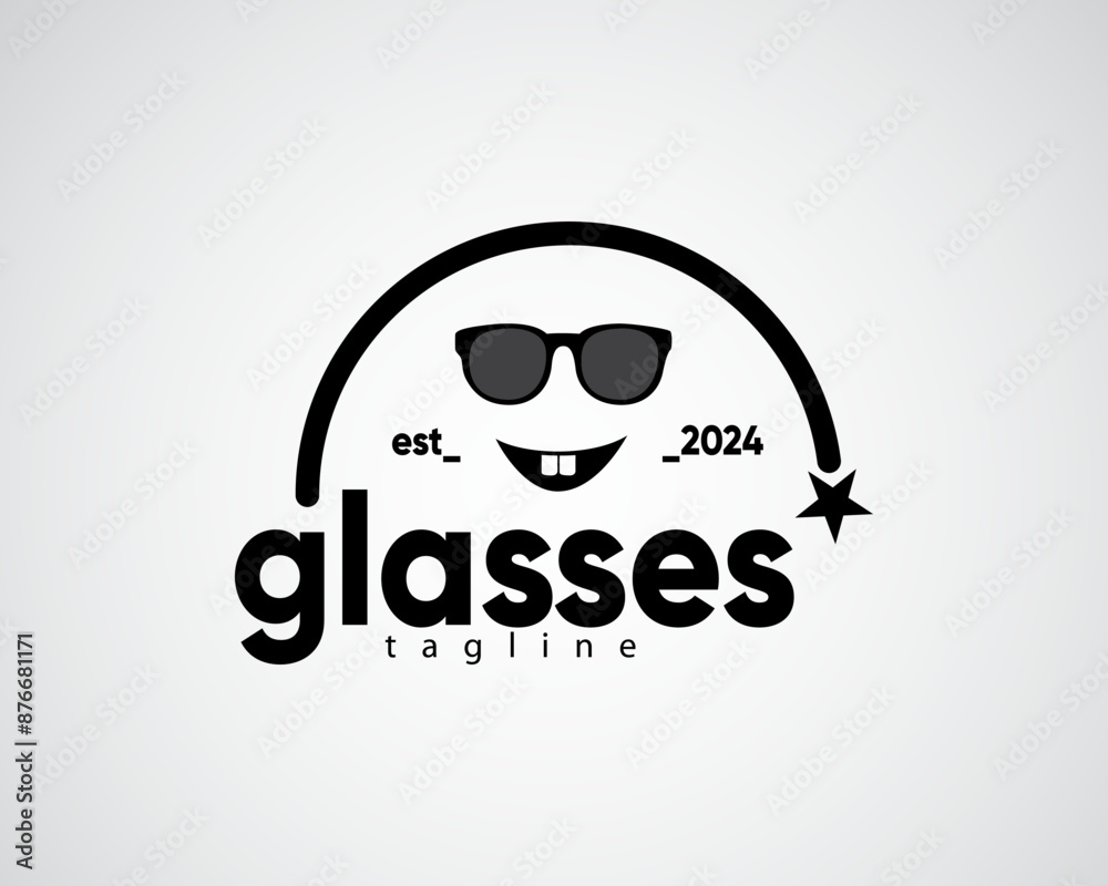 creative face using glasses with a smile logo for glasses store ,optic and others creative face using glasses with a smile logo for glasses store ,optic and others