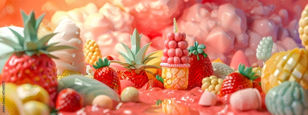 Fototapeta premium Bountiful Assortment of Vibrant Tropical and Exotic Fruits on Rustic Wooden Background