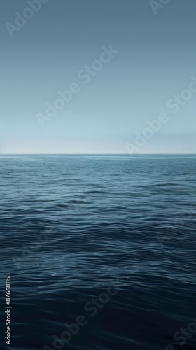 A dark blue sea with deep water and no waves, calm and tranquil, with a simple and minimalist 