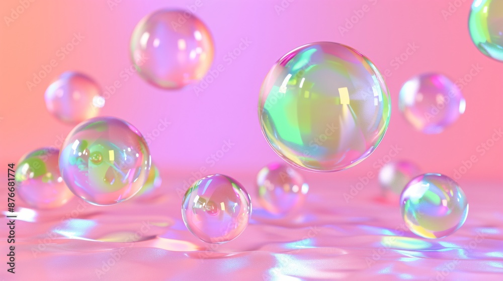 Iridescent Bubbles on Pink Background Iridescent Bubbles on Pink Background