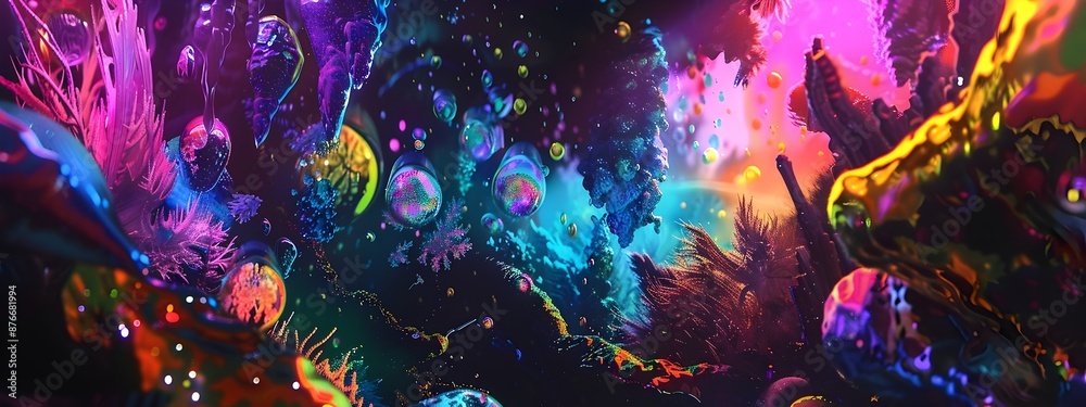 Captivating Psychedelic Fantasy Landscape of Vibrant Glowing Lights and Ethereal Cosmic Formations Captivating Psychedelic Fantasy Landscape of Vibrant Glowing Lights and Ethereal Cosmic Formations