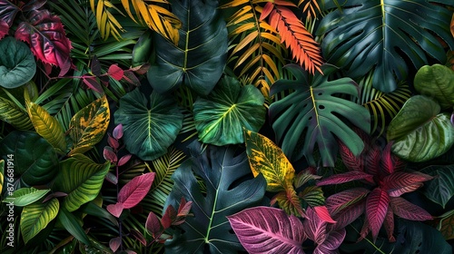 Lush foliage and vibrant colors create a stunning tropical leaf background.