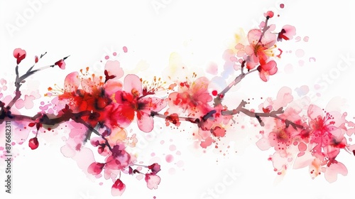 An abstract watercolor interpretation of cherry blossom on white background