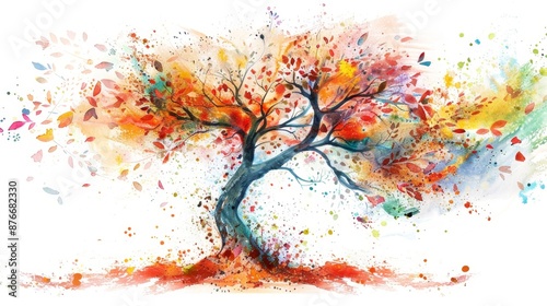 Wallpaper Mural abstract watercolor tree with swirling branch on white basckground Torontodigital.ca