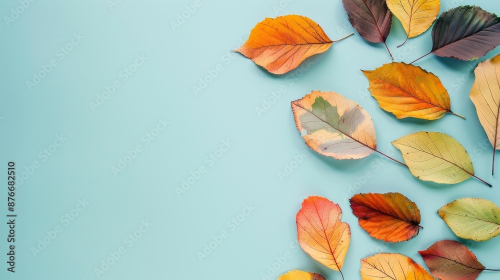 Obraz premium autumn fallen leaves on pastel background with copy space center
