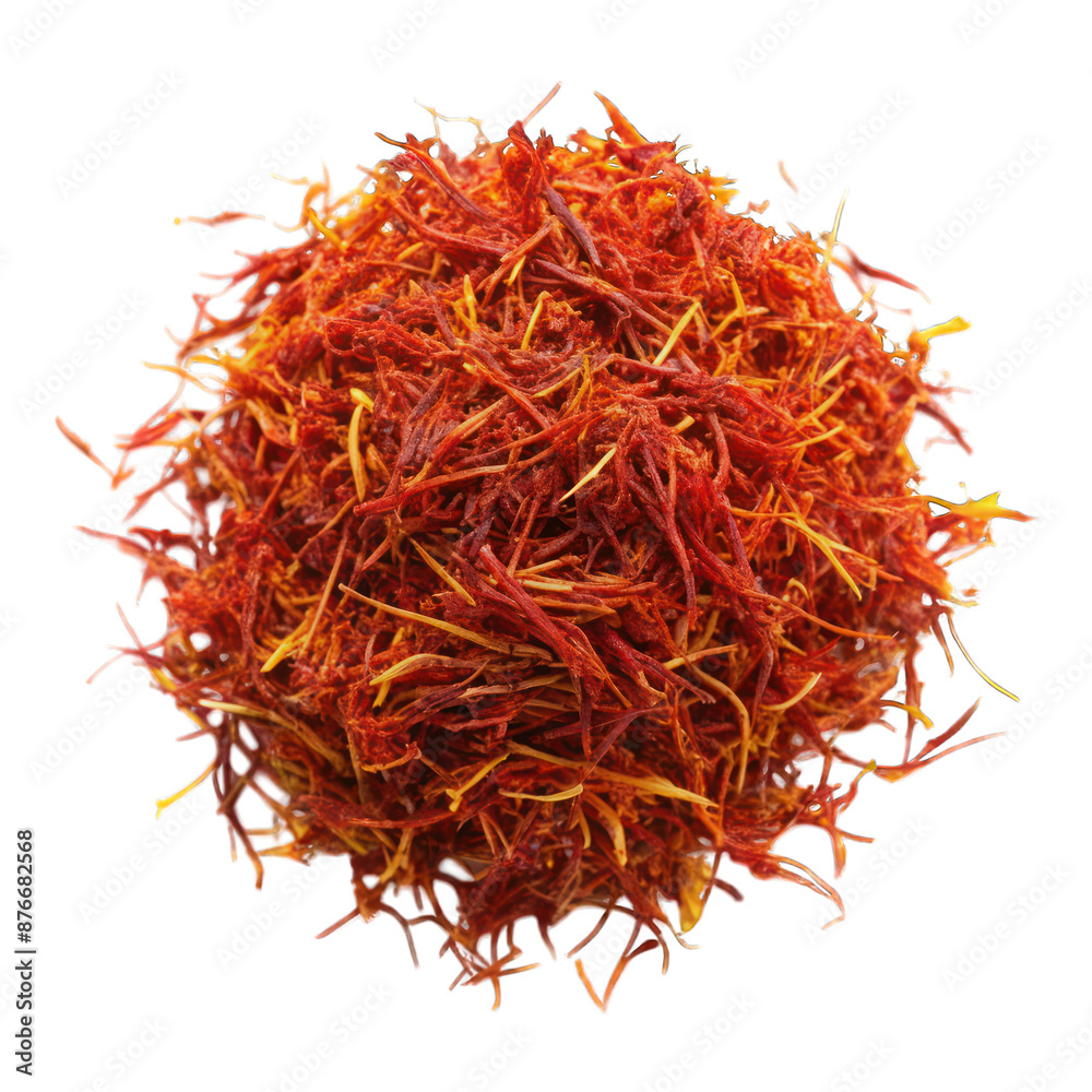 Naklejka premium Dried saffron pile top view isolated on transparent background