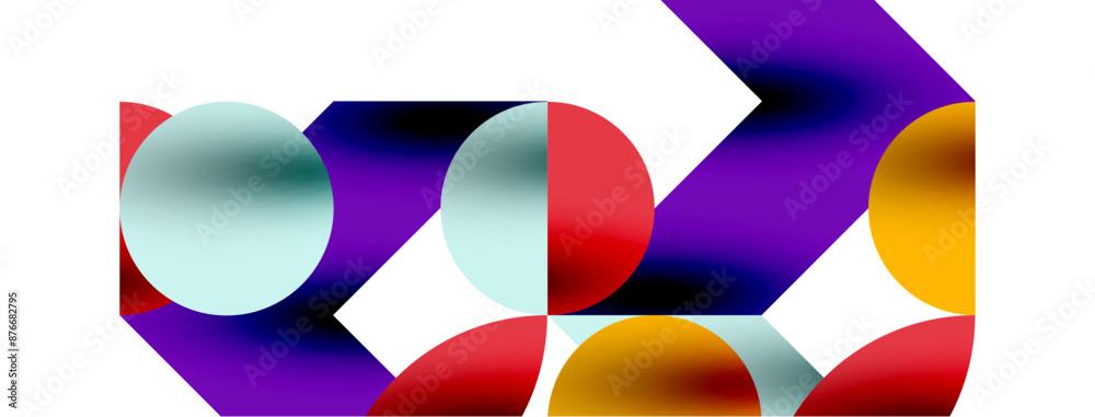 Metal color circles with shadows and other geometric elements composition for wallpaper, banner, background or landing