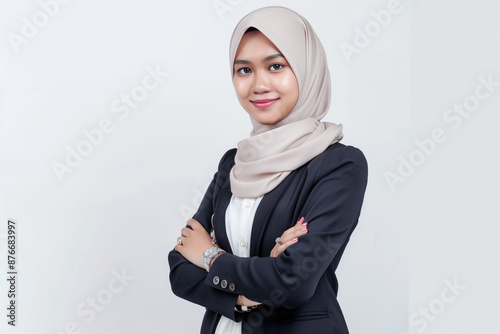 Beautiful business woman with hijab portrait on white background photo