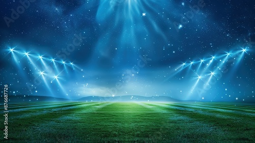 Bright lights illuminate empty soccer stadium at night © Koplexs-Stock