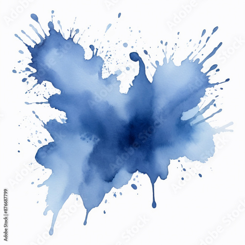 Single Soft Indigo Watercolor Splash on White Background