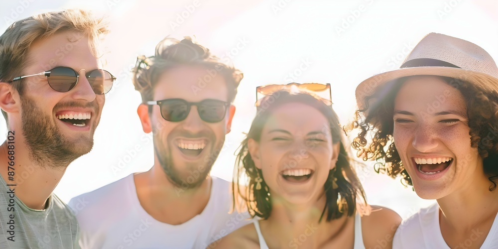 Group of friends laughing and enjoying time outdoors together on a sunny day. Concept Friends, Outdoors, Laughter, Sunny Day, Enjoyment Group of friends laughing and enjoying time outdoors together on a sunny day. Concept Friends, Outdoors, Laughter, Sunny Day, Enjoyment