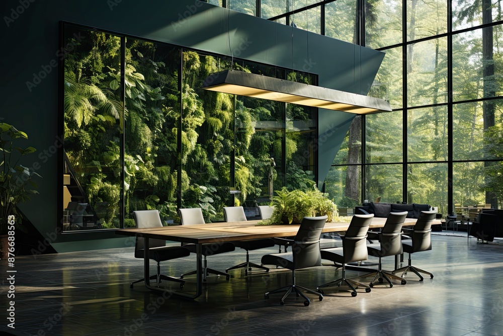 Fototapeta premium Empty Modern Office Space Blurred Background