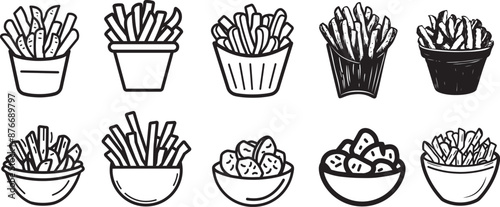 fried potatoes icon linear and silhouette vector 