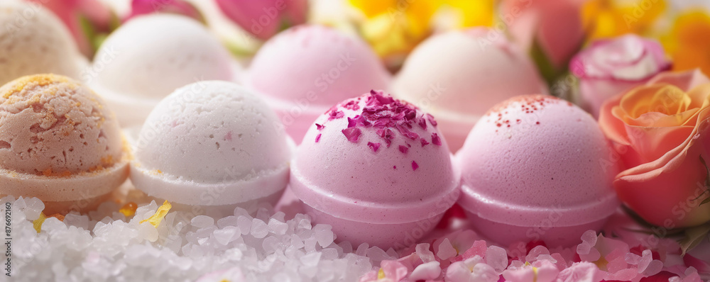 High-Quality Close-Up of Bath Bombs with Floral Ingredients High-Quality Close-Up of Bath Bombs with Floral Ingredients