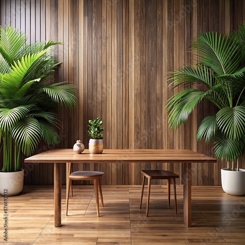 wooden table counter in\ modern luxury brown tropical, table, tropical, modern, brown