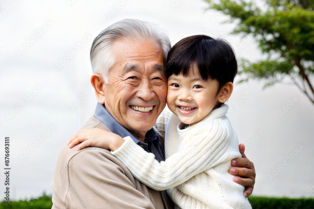 Smiling Asian Grandpa Hugging Grandchild in Park
Smiling Asian Grandpa Hugging Grandchild in Park