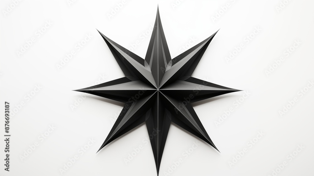 3D Black Eight-Point Compass Star Design on White Background 3D Black Eight-Point Compass Star Design on White Background