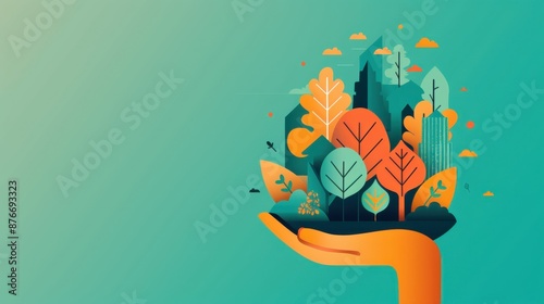 Ecosystem conservation, sustainable resource choices, flat design illustration