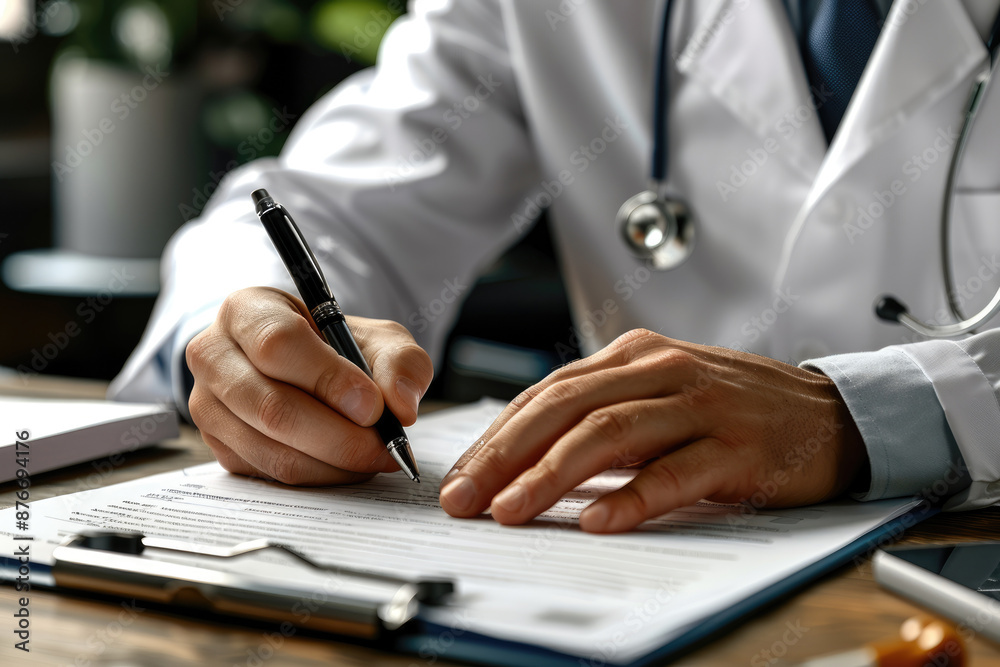 The doctor is writing a diagnosis report The doctor is writing a diagnosis report
