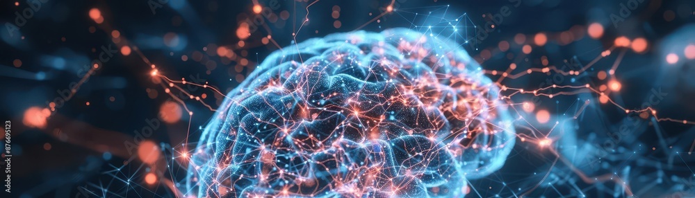 High-tech digital brain visualization with neural network connections and data points, representing artificial intelligence and innovation. High-tech digital brain visualization with neural network connections and data points, representing artificial intelligence and innovation.